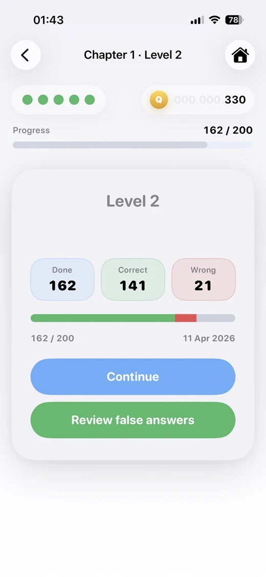 DDDQuiz level summary screen